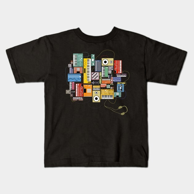 Electronic Musician Synthesizers and Drum Machine Dj Kids T-Shirt by Mewzeek_T